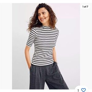 Madewell Mock Neck Striped Shirt - L